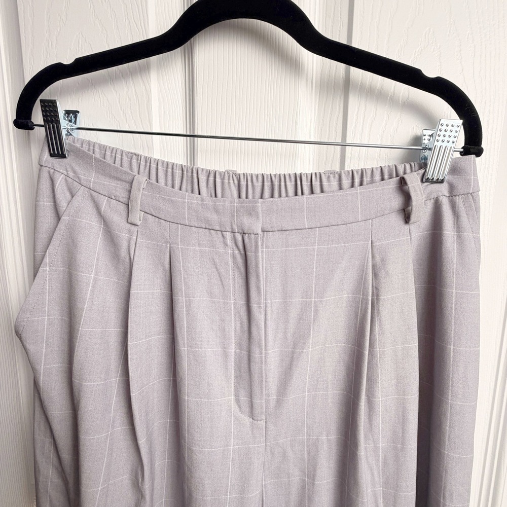 Womens Windowpane Plaid Trousers M Grey Office Workwear Wide Leg Pants Preppy - Picture 2 of 12